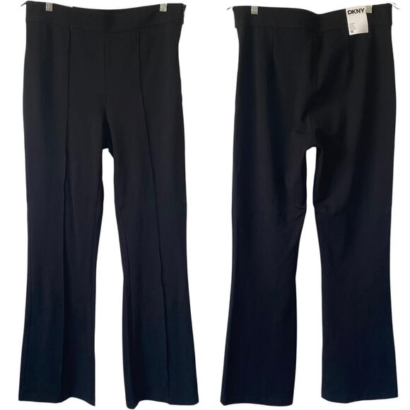 DKNY High Waisted Slim Leg Boot Cut Full Length Pants Size 8 Black Career Chic - Picture 4 of 8
